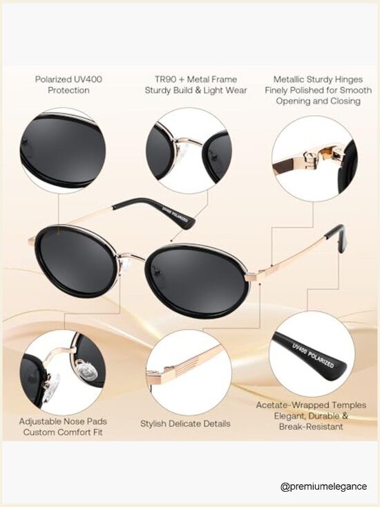 Polarized Oval Metal UV400 Protection Sunglasses Retro Vintage TR90 Shades main image 4